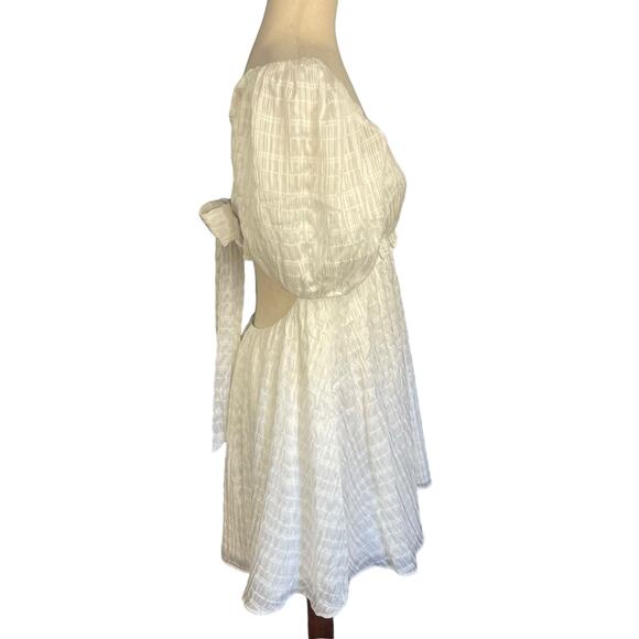 Majorelle Lisa Lined Mini Dress Tie Back Elbow Sleeves White Lurex Small - Picture 10 of 12